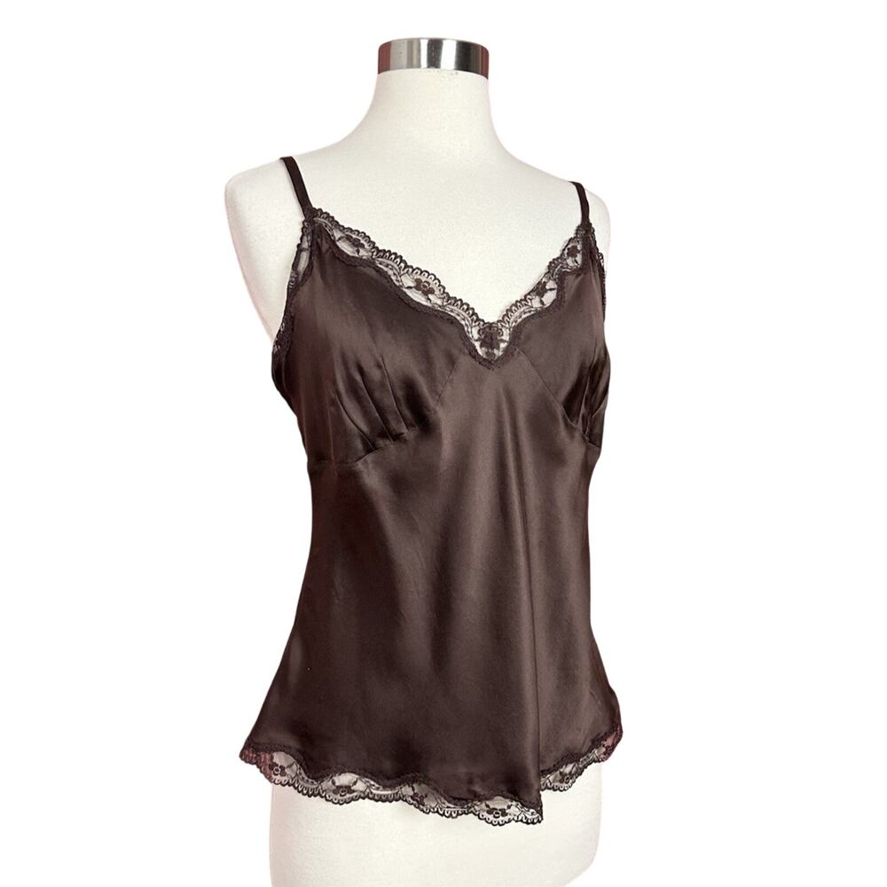 Allison Taylor Brown Silk Lace Trim Camisole Womens Large Y2K Festival Summer